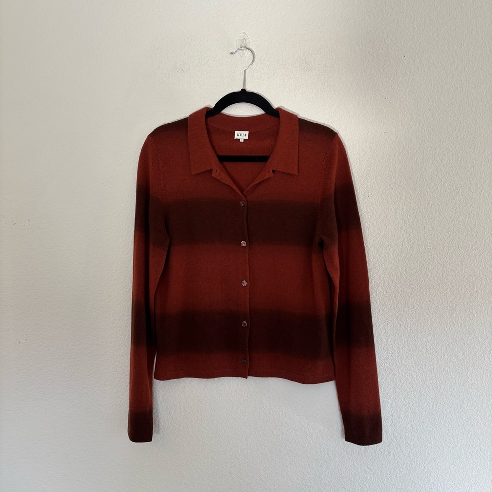 Kule 100% Cashmere Collar Button Ombre Stripe Cardigan Sweater